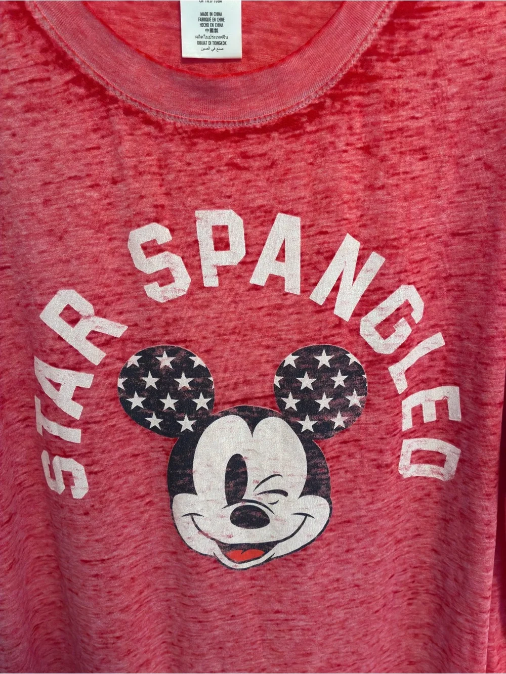 Disney Women's Star Spangled Mickey Mouse Short Sleeve T-Shirt Red Size XL